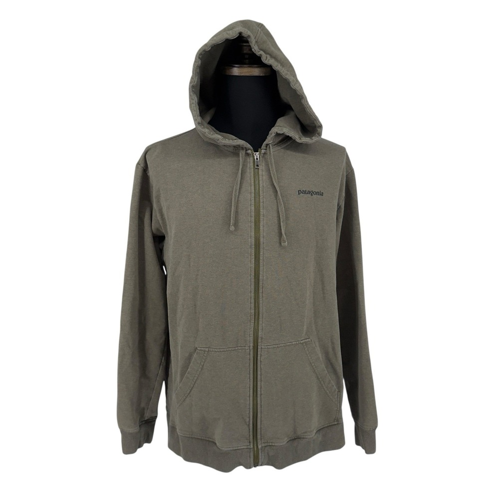 Patagonia P-6 Logo Full Zip Hoodie Mens L Large Green Organic Cotton Sweatshirt